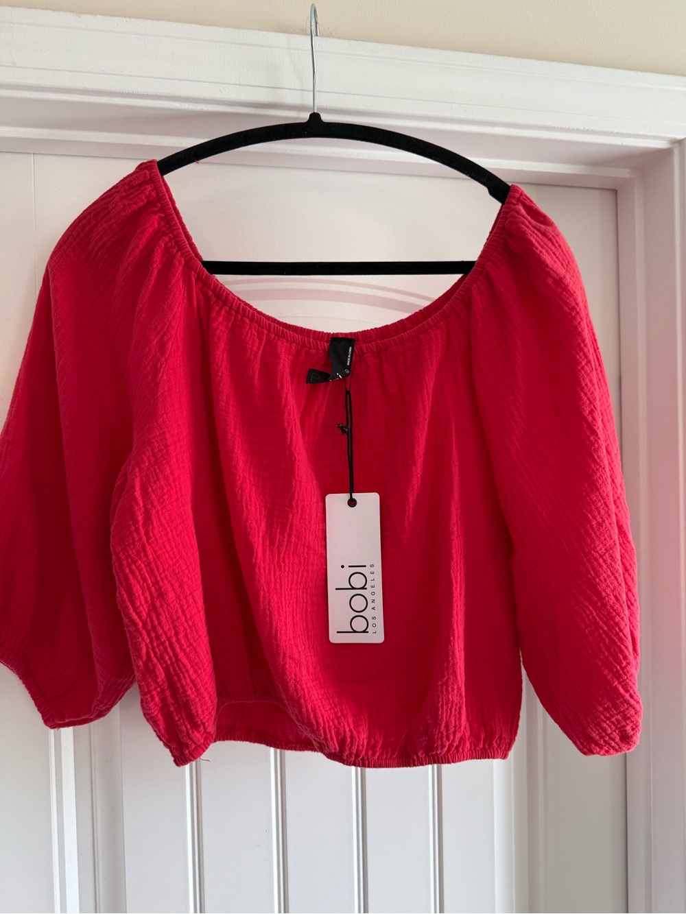 NWT Bobi off the shoulder gauze cropped blouse, size L